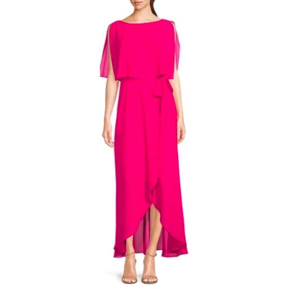 Jessica Howard Split Sleeve Tie Waist Round Neck High-Low Popover Dress Size 14P - Picture 1 of 8